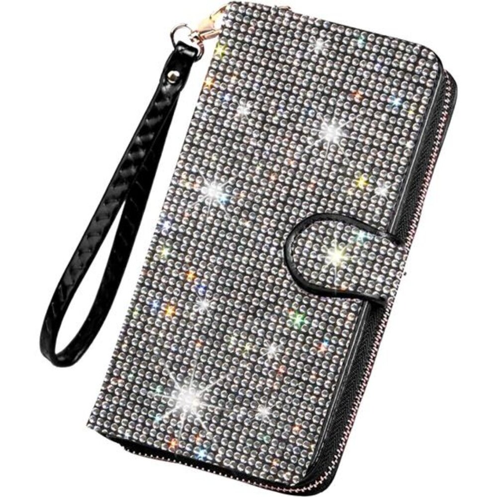 Bling Rhinestone Womens Wallet Artificial Diamond Wristlet Clutch Purse Credit - Picture 1 of 7